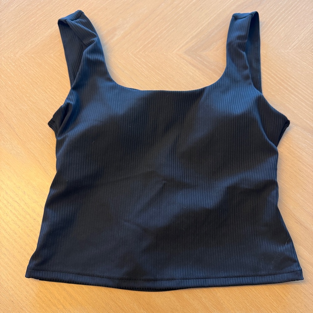 Fabletics Black Ribbed Square-Neck Tank